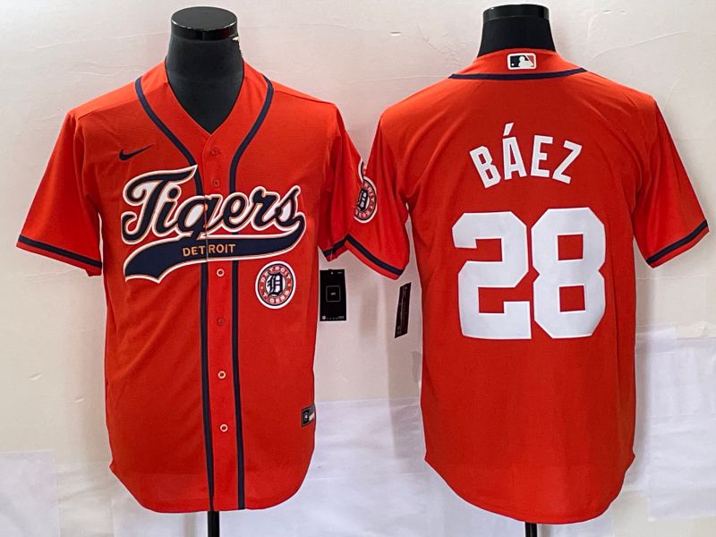 Men Detroit Tigers #28 Baez Orange Joint Name 2025 Nike MLB Jersey style 3->detroit tigers->MLB Jersey